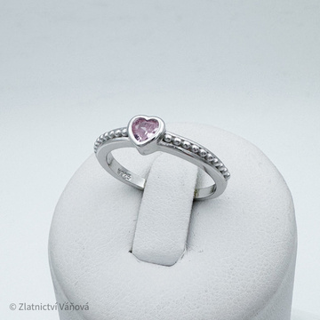 Stříbrný prsten SRDCE růžový